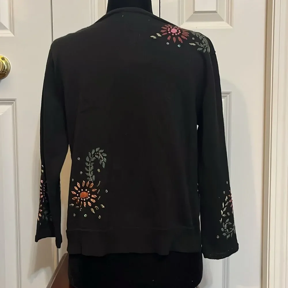Coldwater Creek Black Floral Embroidered Blazer
